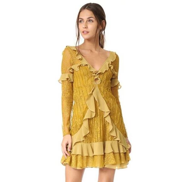 For Love & Lemons Chartreuse Daphne Lace Mini Dress Green Size XS - Picture 2 of 5